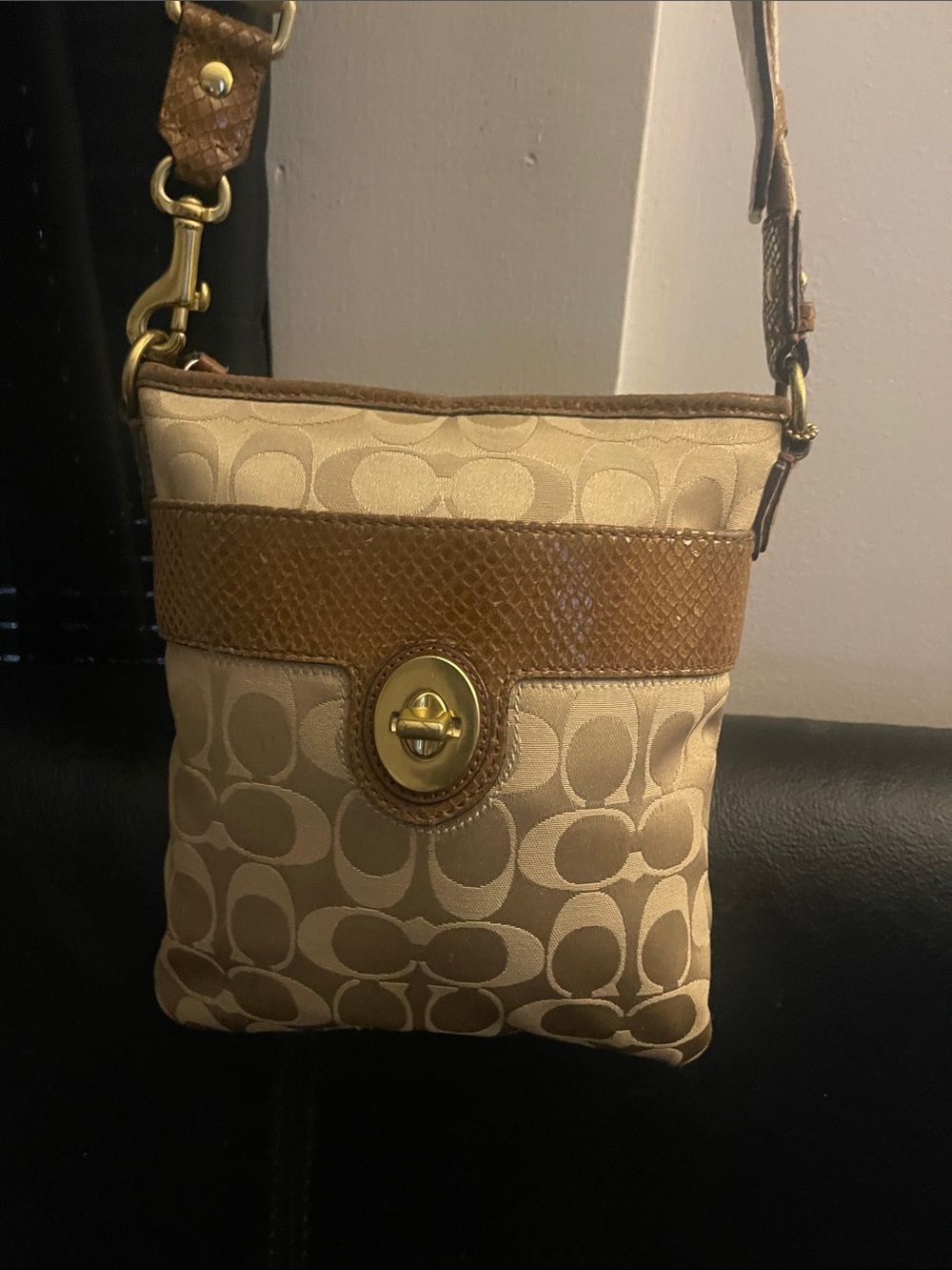 Authentic Coach Peyton Sateen Beige and Brown Crossbody Bag EUC